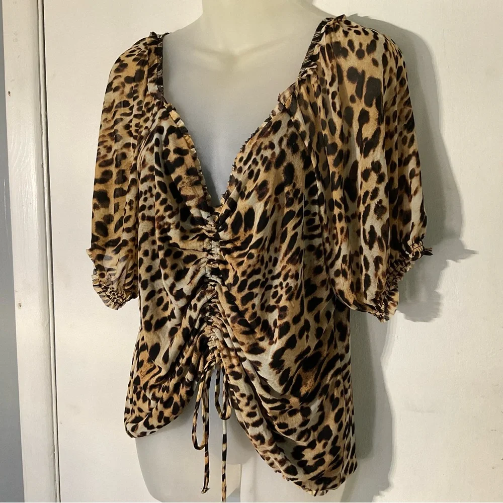 INC International Concepts Leopard Print Ruched Blouse sz XL - Picture 5 of 10